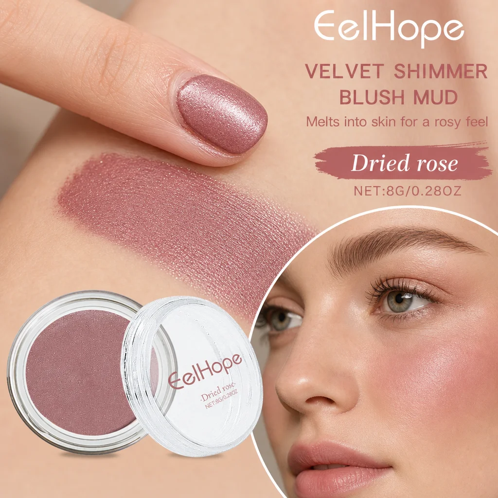 Velvet Shimmer Cream Blush Natural Radiant Cheek Color Glowing Skin Face Makeup With Hyaluronic Acid Lightweight Buildable Blusher Long Lasting Hydrating Dried Rose Tint For Daily Use