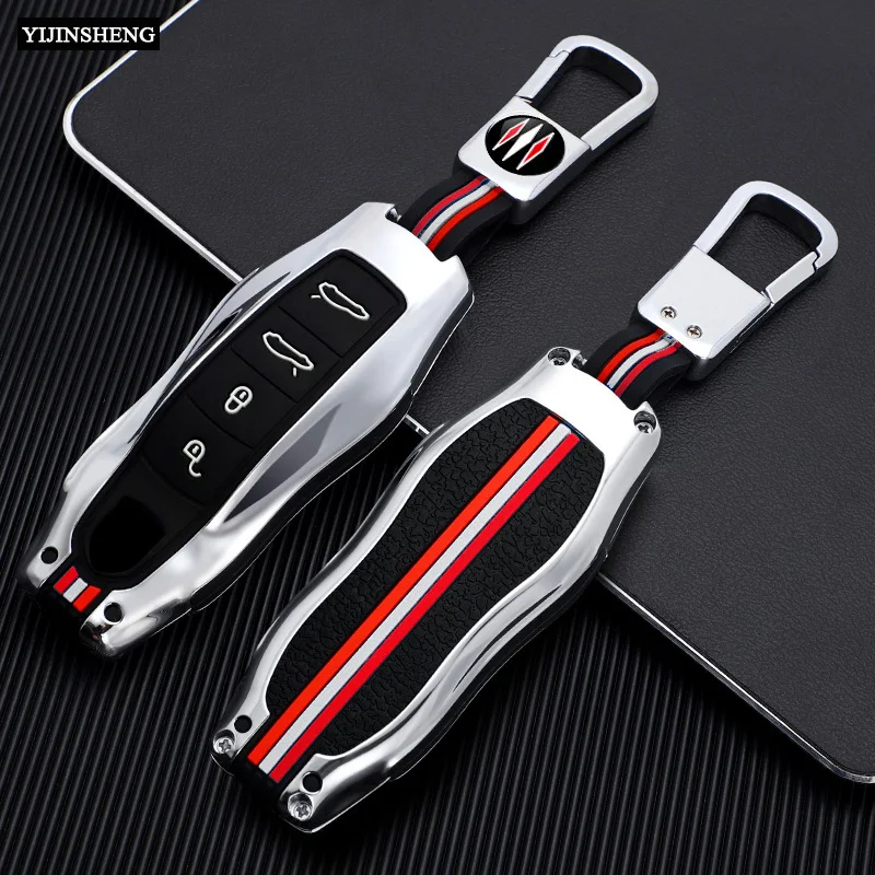 3 4 Buttons Zinc Alloy + Silicone Remote Key Case Cover Holder For Porsche 911 718 Panamera Macan Cayenne Boxster Cayman