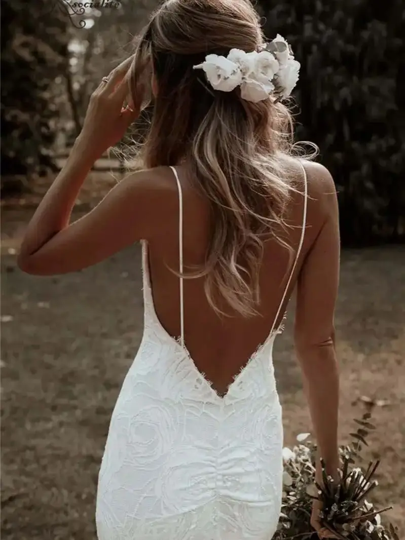ZHUISHU Customized Mermaid Wedding Dresses for Women Spaghetti Straps Backless Beach Bride Dress Sexy Lace Bohemian Bridal Gowns
