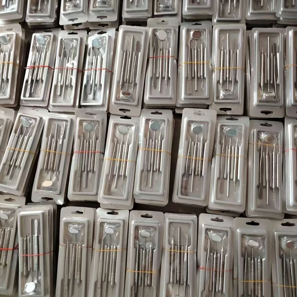 Stainless Steel Dental Instrument Storage Tray With Positioning Forceps Mouth Mirror Explorer Probe Dentist Clinic Hand Tool Set