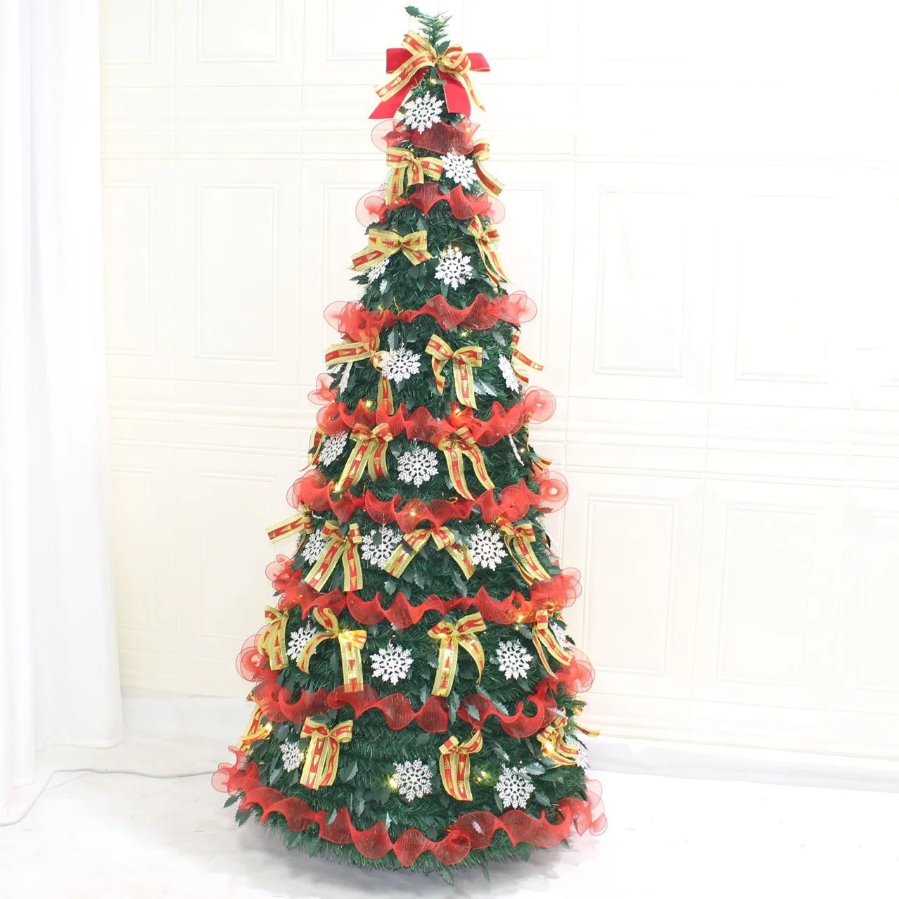 albero-di-natale-pieghevole-di-lusso-120-210cm-albero-retrattile-con-fiocchi-di-neve-e-nastro-rosso-decorazione-natalizia
