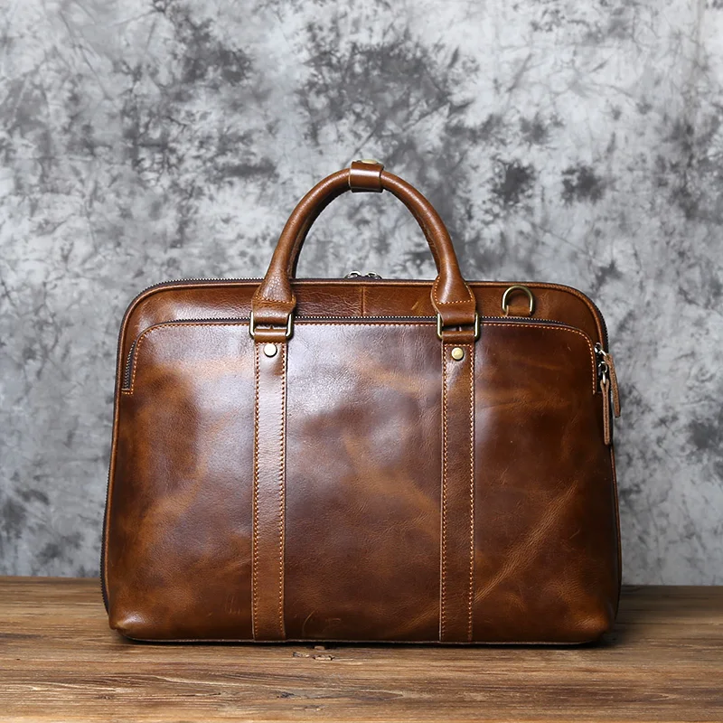 NZPJ Vintage handgefertigte Leder Herrenhandtasche Oberschicht Rindsleder Große Kapazität Business Computertasche Herren Schulter Diagonaltasche – Detail 21