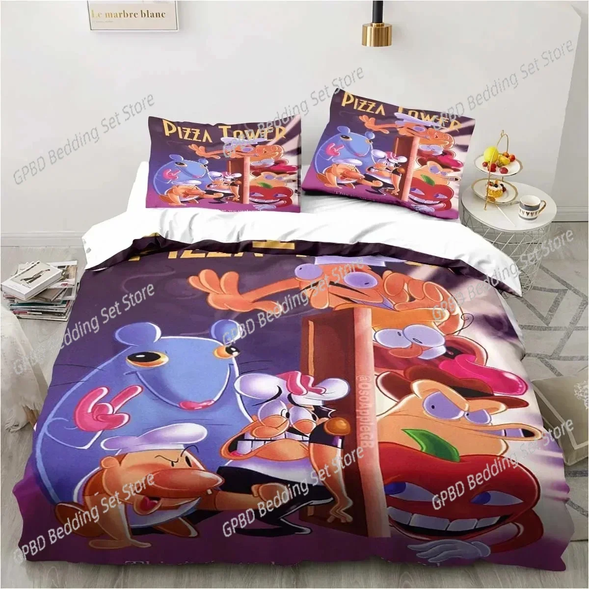 Pizza Tower Classic Pixel Style Game Bedding Set Duvet Cover Bed Set Quilt Cover Pillowcase Comforter king Queen Size Boys Adult
