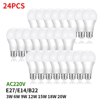 LED 전구 램프, E27, E14, B22, AC220V 전구, 20W, 18W, 15W, 12W, 9W, 6W, 3W Lampada, 거실 가정용 LED 봄빌라, 24 개