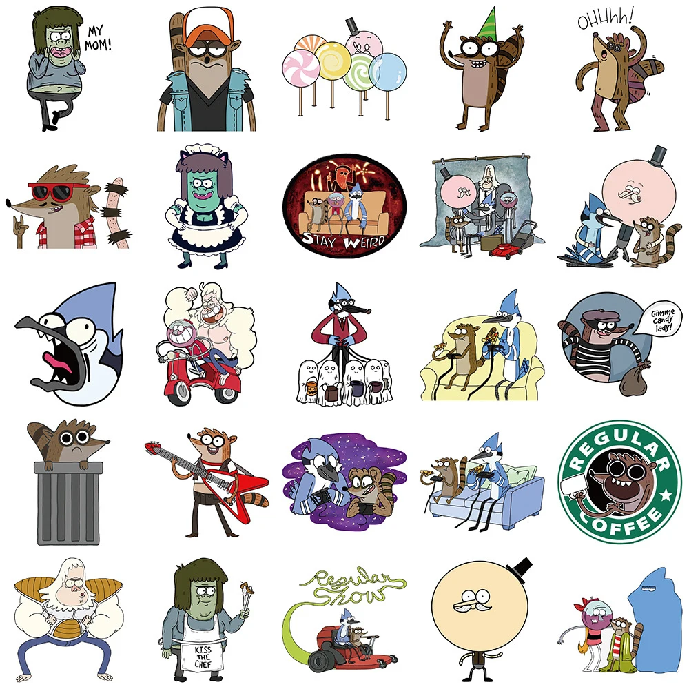 10/30/53pcs Funny TV Regular Show Anime Stickers Decals DIY Phone Case Notebook Scrapbooking Waterproof Cool Cartoon Kid Sticker