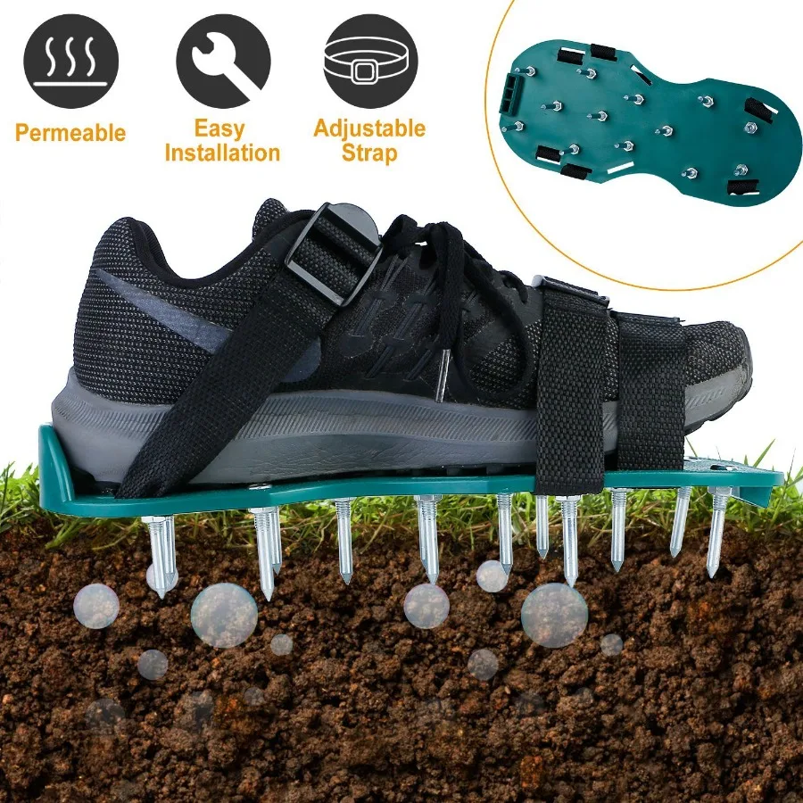 

Lawn Aerator Shoes for Gardening, Metal Spike Sandals, Black, Durable PP Material with Adjustable Straps