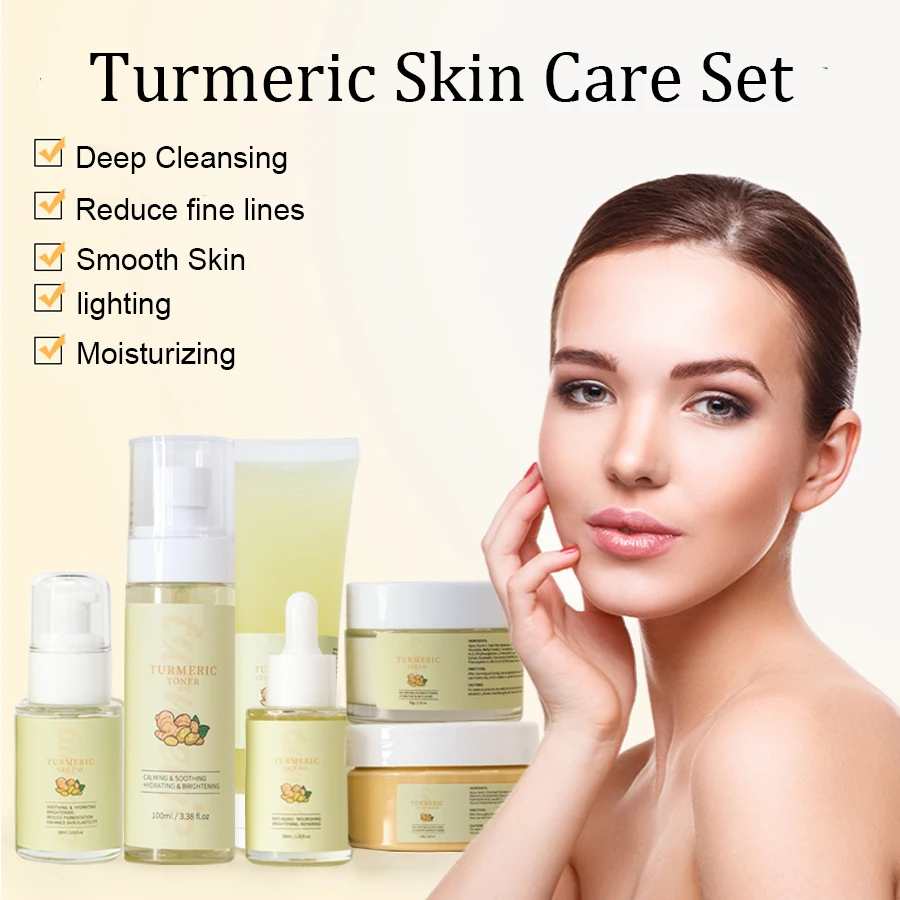 Turmeric Facial Skincare Set Hydrating Moisturizing Fade Fine Lines Blemishes Skincare Moisturizing Set for women/men/teen