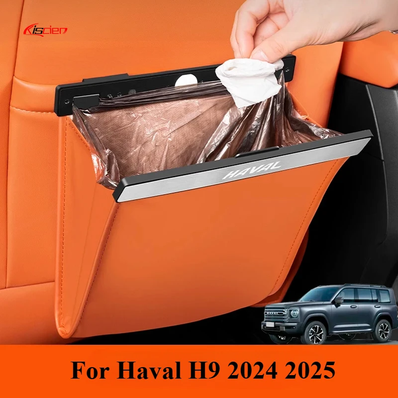 

For Haval H9 2024 2025 New H9 2nd II Rear Garbage Bag Seat Back Hanging Chair Back Storage Bag Leather Telescoping Accessories