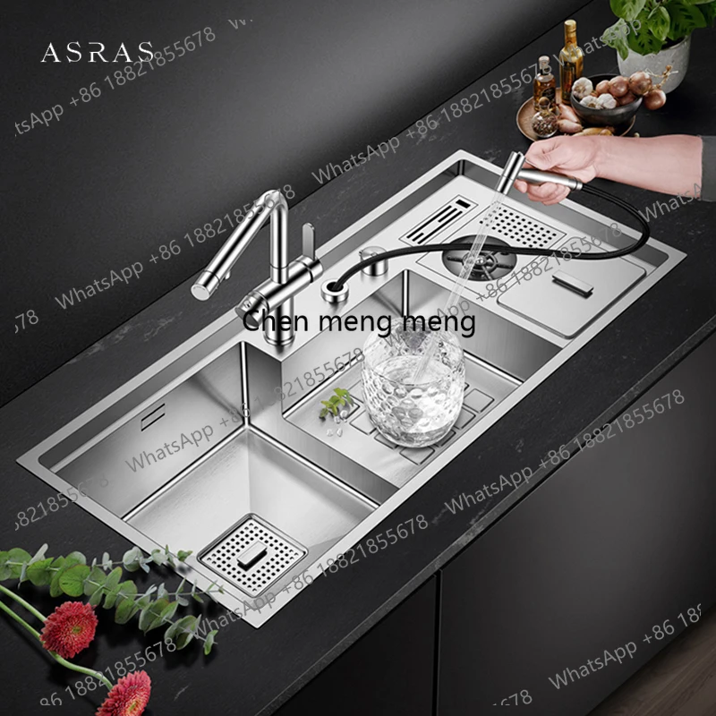Large Size Cup Rinser kitchen Sink 220mm Depth 4mm Thickness Handmade SUS 304 Stainless Steel kitchen Sinks With Trash Can