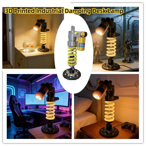 3D Printed Industrial Shock Absorption Desk Lamp, Cool Atmosphere Ornament Light for Gaming Room & Studio,Creative Gift for Boys