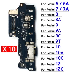 10Pcs, USB Charger Dock Connector Charging Port Flex Cable For Xiaomi Redmi 6 6A 7 7A 8 8A 9 9A 9C 9T 10 10A 10C 12C 12 4G 5G