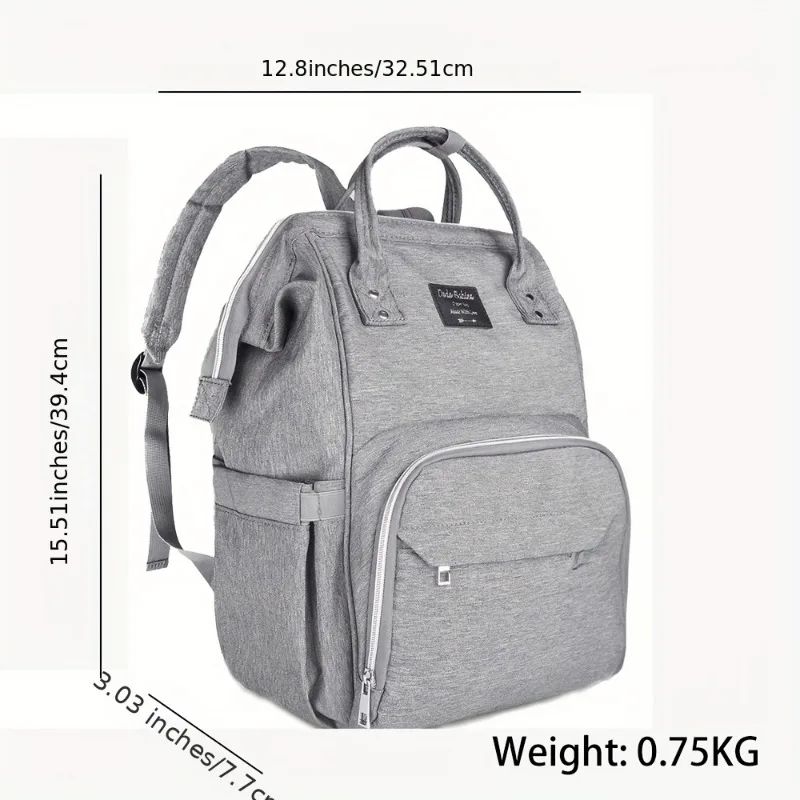 

Waterproof Large Mummy Bag Portable Travel Diaper Backpack Gray Polyester Multiple Compartments for Essentials Changing Station