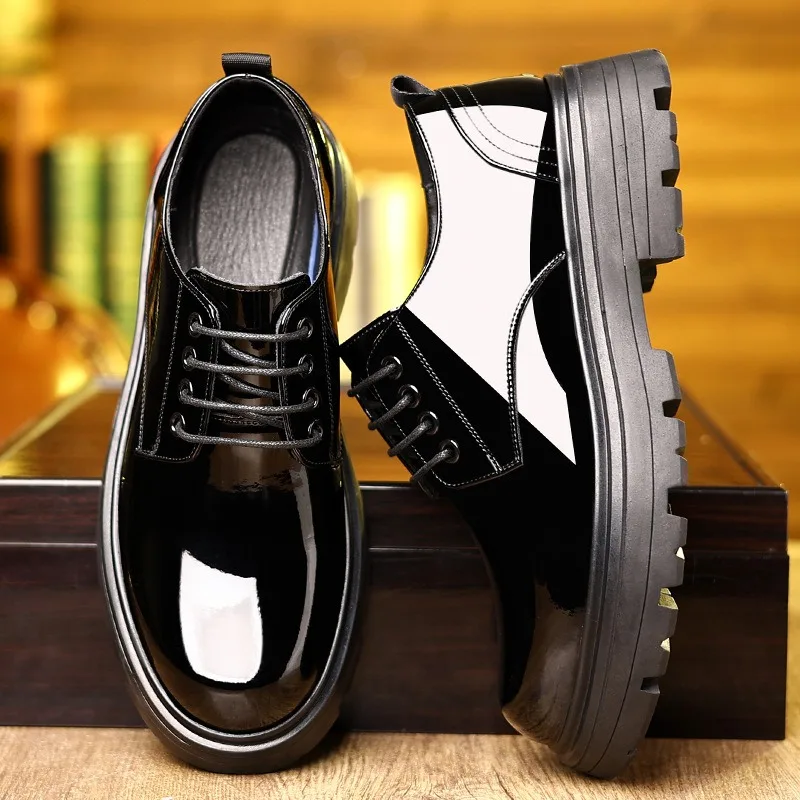 New Patent Leather Platform Leather Shoes for Men Designer Soft Soled Men\'s Wedding Shoes Fashion Business Male Dress Shoes