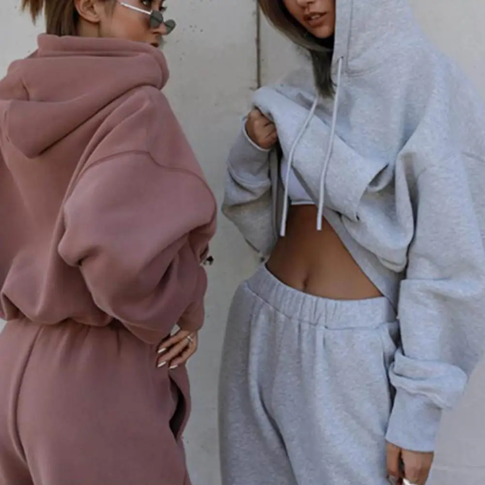 

Модный женский осенний спортивный костюм, комплект из двух предметов, повседневная толстовка с капюшоном и брюки оверсайз, осенний комплект из толстовки и брюк, теплый утепленный костюм
