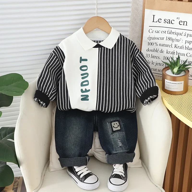 Baby Boys Luxury Designer Clothes 2024 Spring New Casual Patchwork Striped Long Sleeve Hoodies and Pants 1st Birthday Boy Outfit