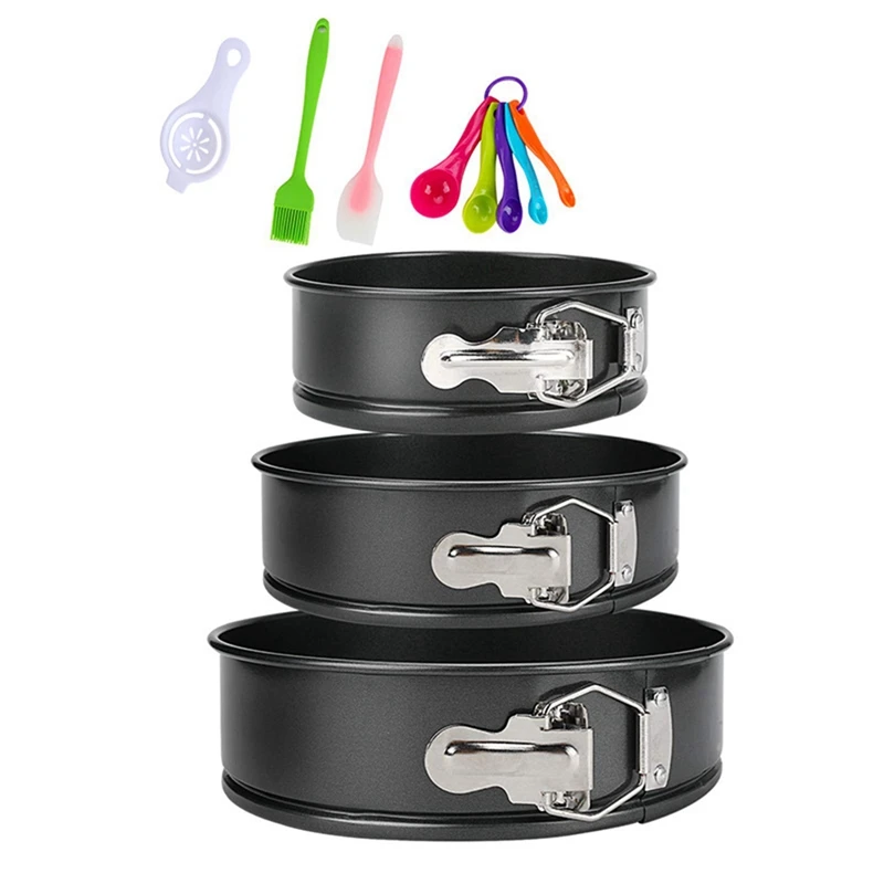 

Pan Set Of 3 (4/7/9Inch) Cake Pans Sets Carbon Steel Lock Live Bottom Cake Mold Non-Stick Lock Lock Bottom Bakeware