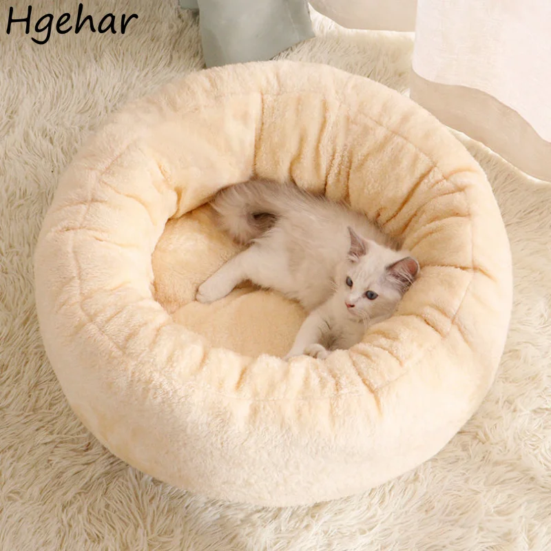 Winter Round Cat Beds Warm Comfortable Cats House Non-slip Soft Dog Cushion Breathable Sleeping Basket for Small Pets Supplies