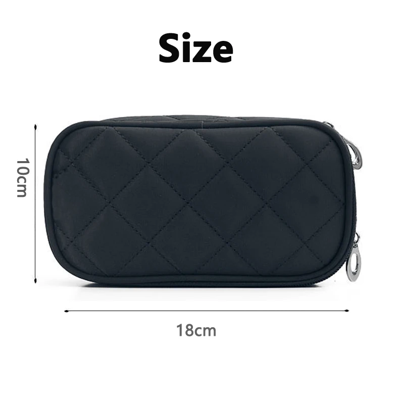 Women\'s Mirror Mini Cosmetic Bag Simple Waterproof Storage Box Black Double Layer Lingge Make Up Brush Beauty Organizer Supplies