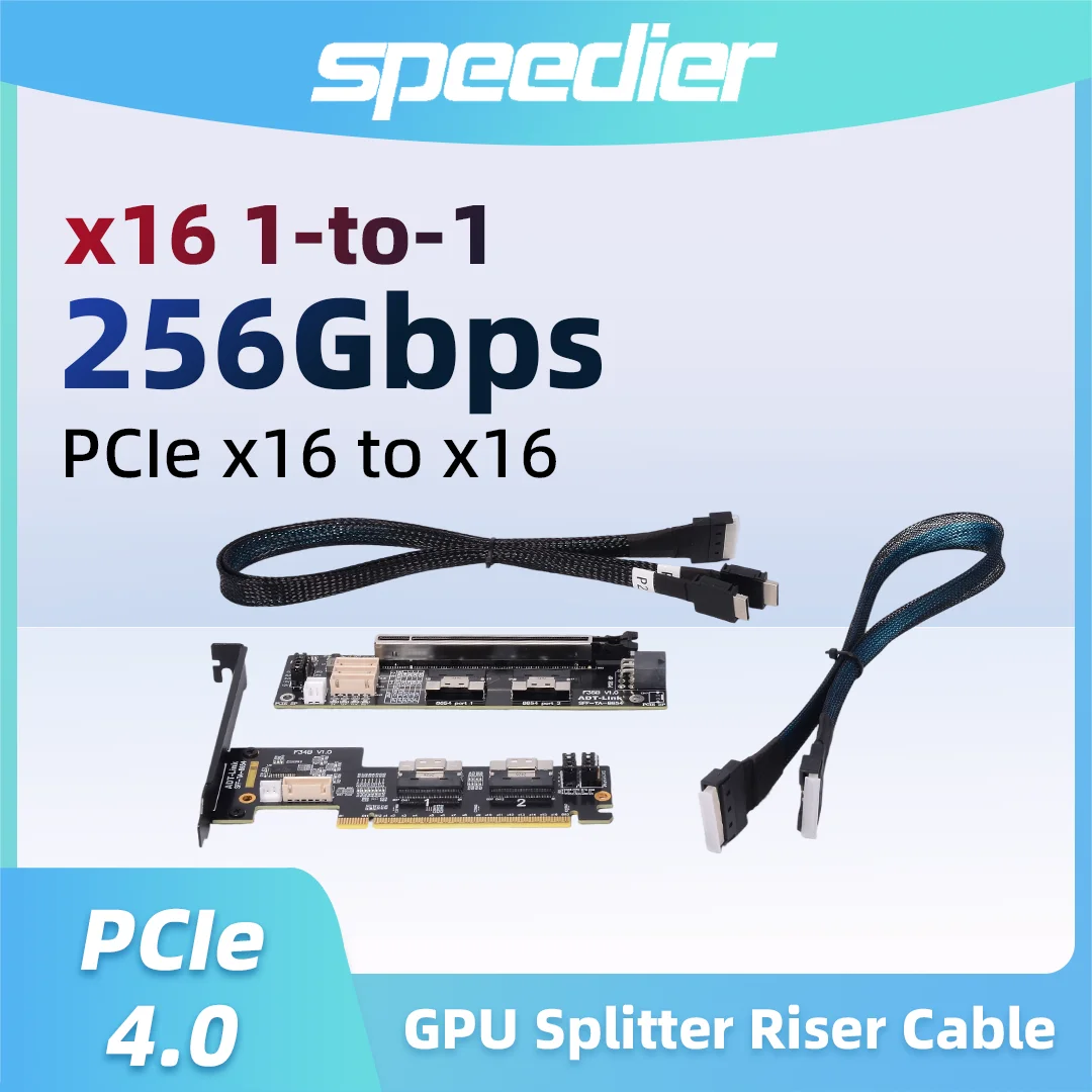ADT-Link PCIe 4.0 x16 SlimSAS Splitter Extension Cable 1-to-2 ,1-to-4 SFF-8654 Gen4 256Gbps for GPU Graphics Card Riser Adapter