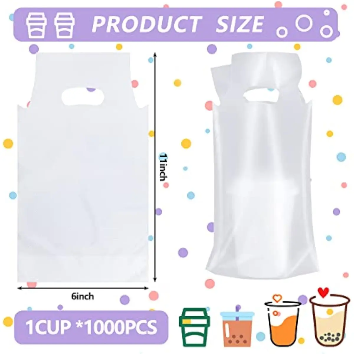 1000 PCS Drink Carrier for Delivery, Plastic Bag with Handle Single Cup Bag Holder Carrier Portable Coffee Container for Coffee