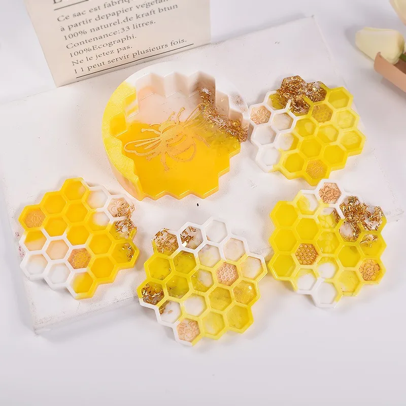 Honeycomb Coaster Silicone Mold  DIY Bee Storage Box Table Gasket Resin Epoxy Mold Home Decoration Storage