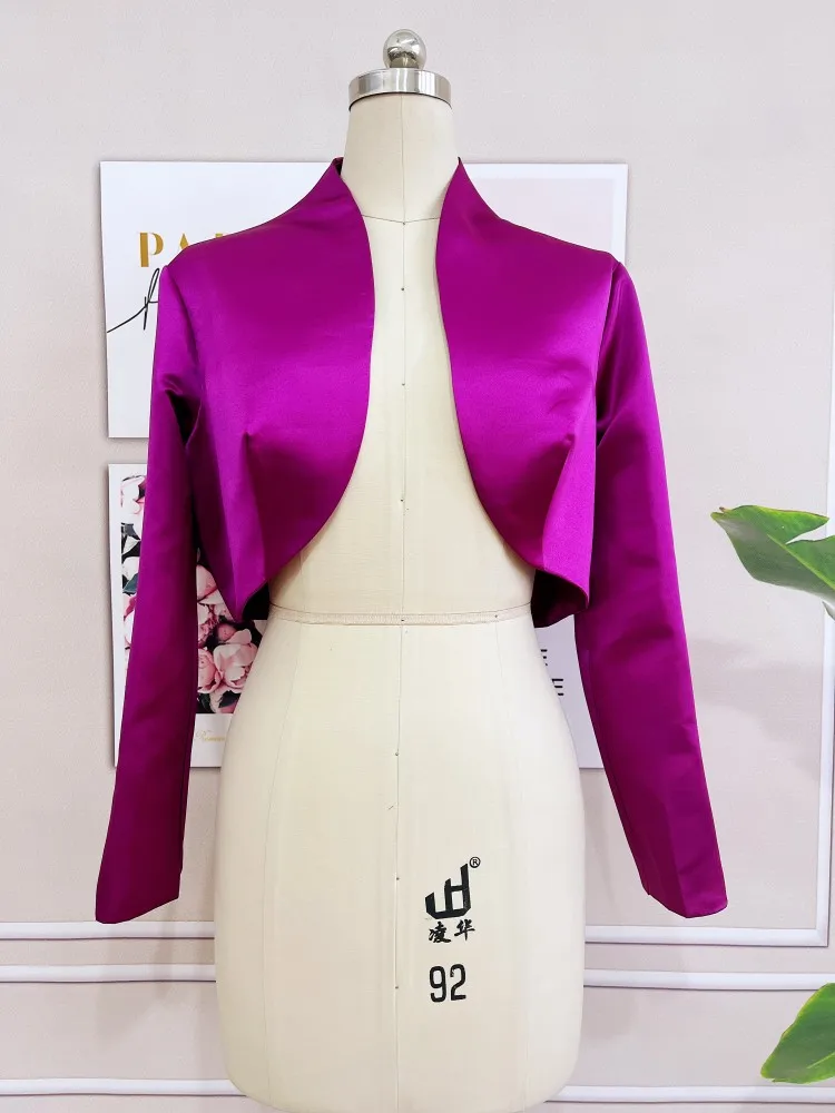 Women Long Sleeves Fuchsia Jacket High Collar Bolero Coat Matching Evening Dress Ladies Elegant Wrap Customize