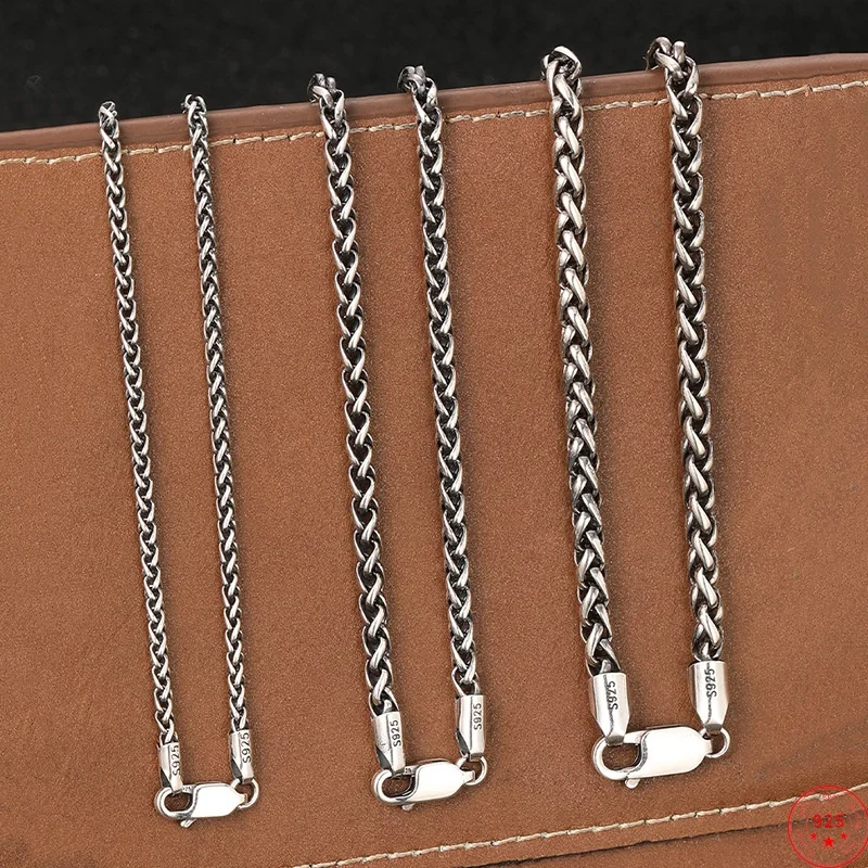 S925 Sterling Silver Charm Necklaces for Men Women  2mm 3mm 4mm Weaven Horsewhip-chain New Fashion Jewelry Wholesale