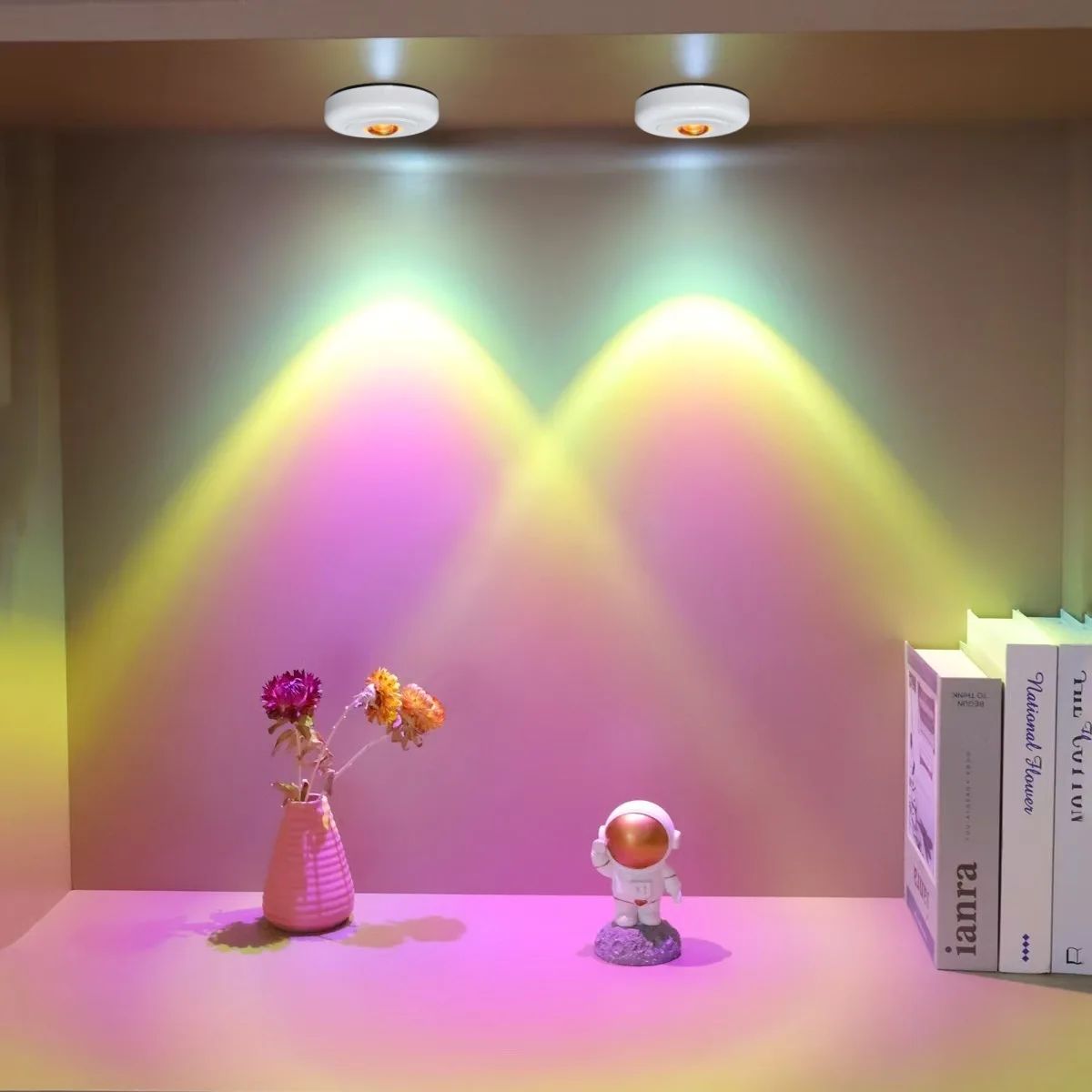 2 Pack Sunset Ambiance Light Two-Level Dimming Rainbow Blue Multi-Color Night Light AAA Battery-Powered Portable Cabinet Lamp