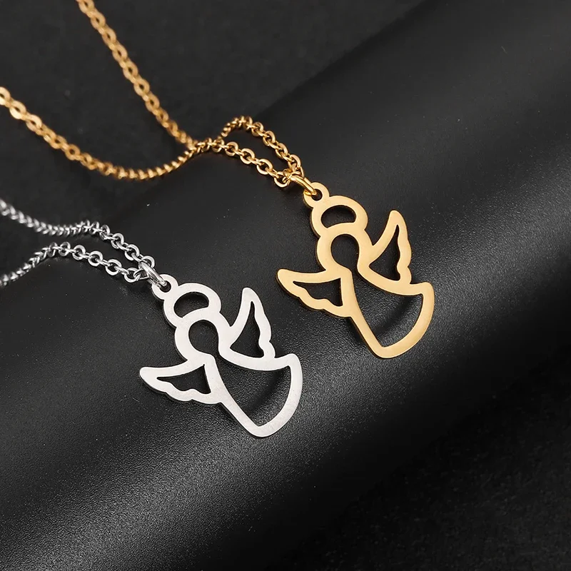 Stainless Steel Necklaces Hollow Little Angel Cute Pendant Choker Clavicle Chain Fashion Necklaces For Women Jewelry Girls Gifts