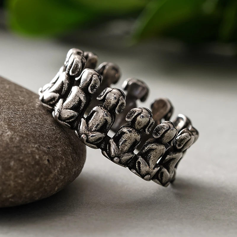 Huitan Vintage Sitting Dogs Rings for Women Antique Silver Color Pet Lover Animal Finger Rings Punk  Retro Jewelry Drop Shipping