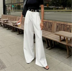 New White High Waisted Pant Women Autumn Winter Wide Leg Pants Fashion Basic Office Lady Trousers Loose Casual Elegant Clothes