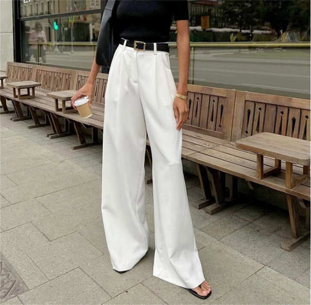 Pantaloni bianchi vita alta eleganti clearance