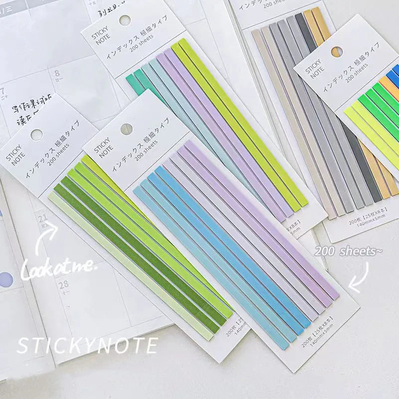 8 Sets Transparent Long Fine Sticker Memo Pad Sticky Tabs Morandi Neon Clear Sticky Notes Aesthetic Office School Supplies