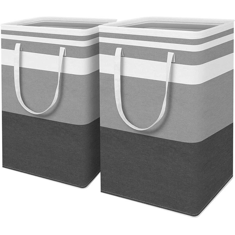 2-Pack Collapsible Tall Clothes Hamper Laundry Basket With Extended Handles For Clothes Toys In The Dorm And Family