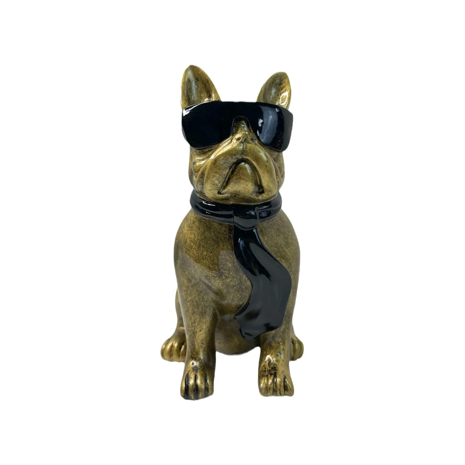 Chinese Style Lucky Resin French Bulldog Figurine With Sunglasses Scarf Desktop Ornament Modern Home Decor Art Craft Unique Holi