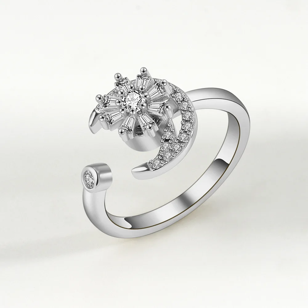 Women's Adjustable Crystal Flower Fidget Ring