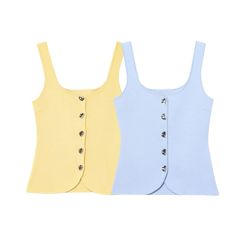 

BMURHMZA women's summer new product classic flat needle tight fitting square neck corset style tank top solid color top