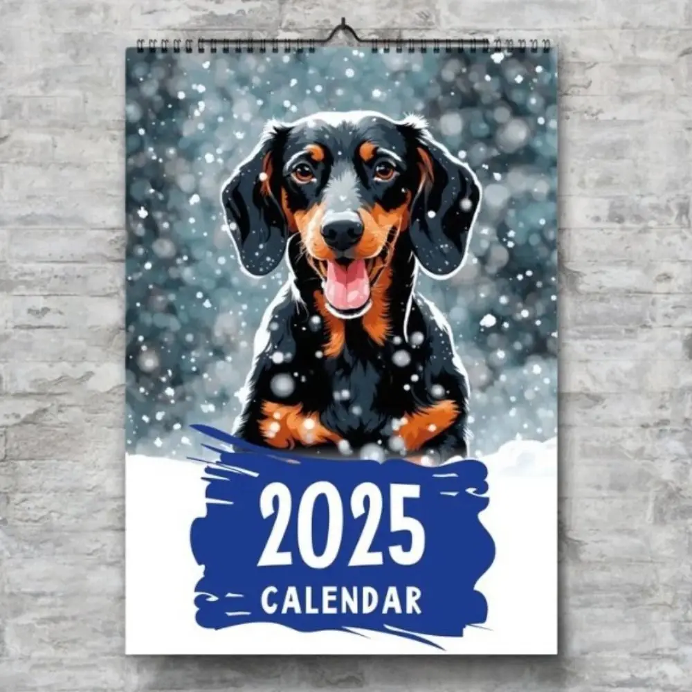 Daily Weekly Monthly Planner 2025 Calendar Dachshund Pattern Hangable Wall Calendar Home Ornaments Paper Desktop Calendar School