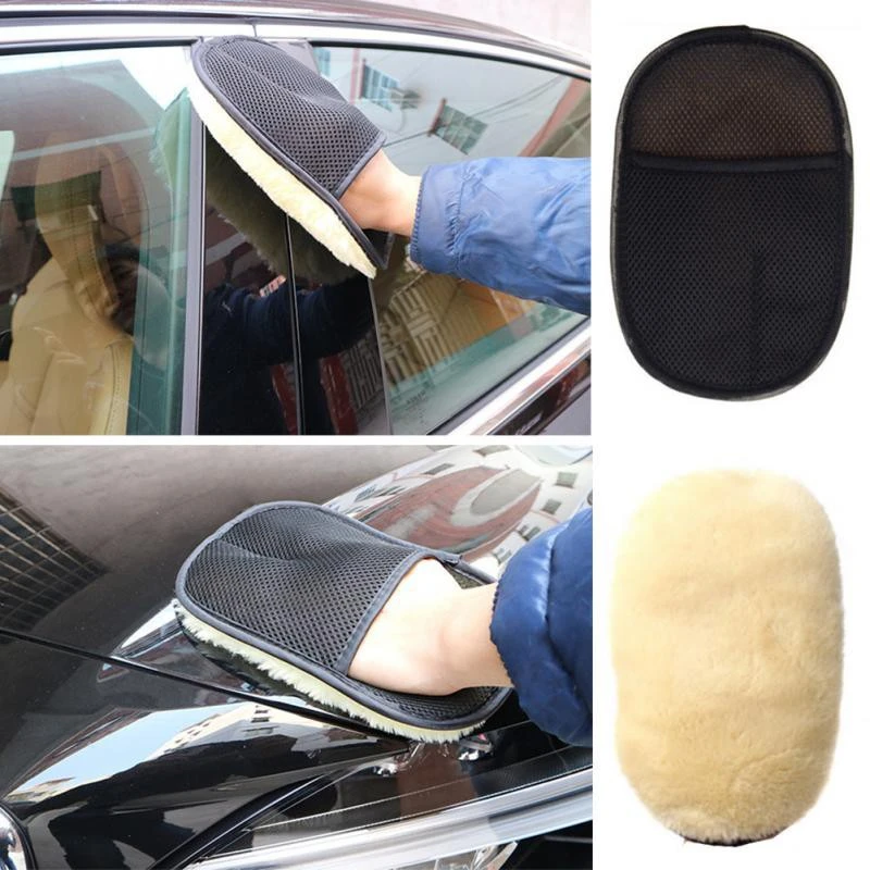 Microfiber car wash mitt used with soap and water on a vehicle panel