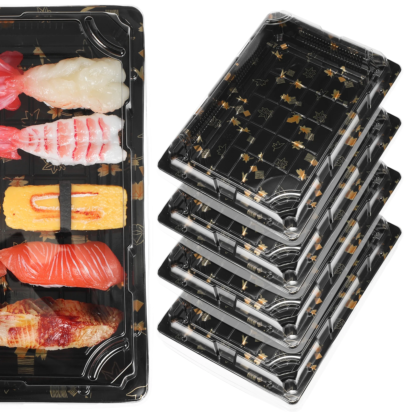 

20pcs Plastic Sushi Boxes 26x19x5cm Food Grade Large Capacity Catering Trays Disposable Serving Platter Leaf Design Buffet