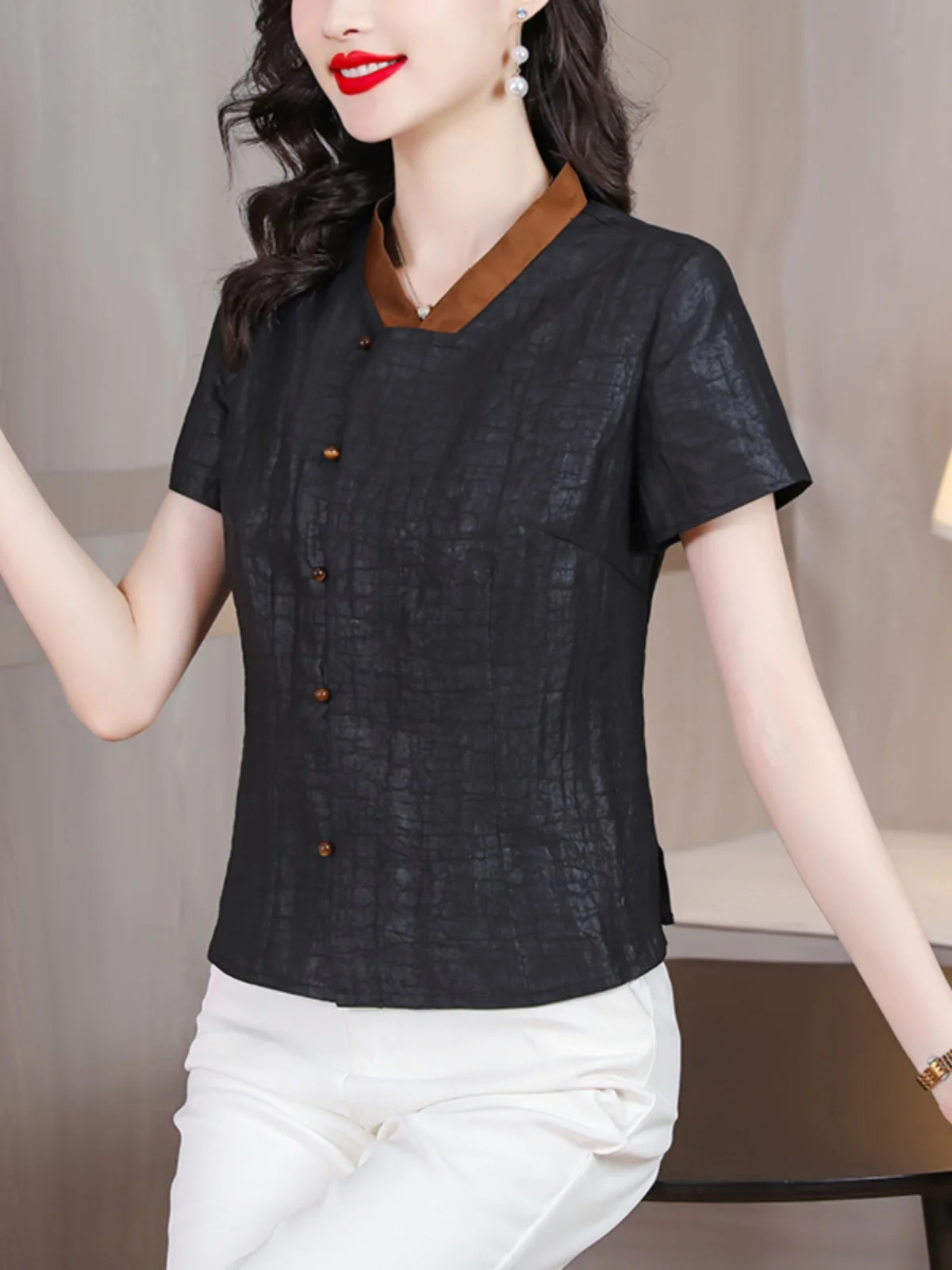 Faionable الشابات سليم صالح irt الصيف كرا نمط الحرير جورجيت بوسين عادية V Ne ort Sve irt