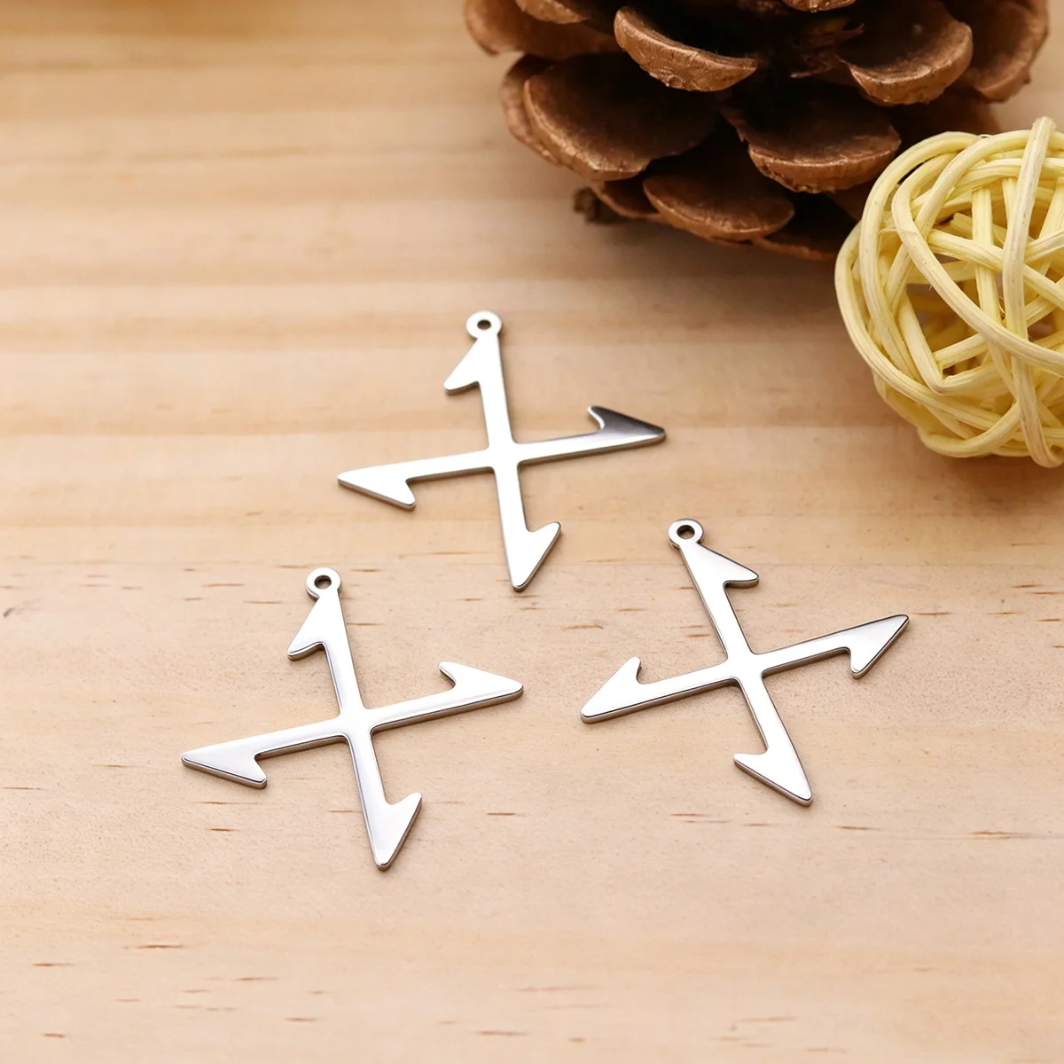 3PCS Four Direction Arrow Cross Charms DIY Craft Earrings Necklace Women Men Jewelry Making Handmade Stainless Steel Pendant