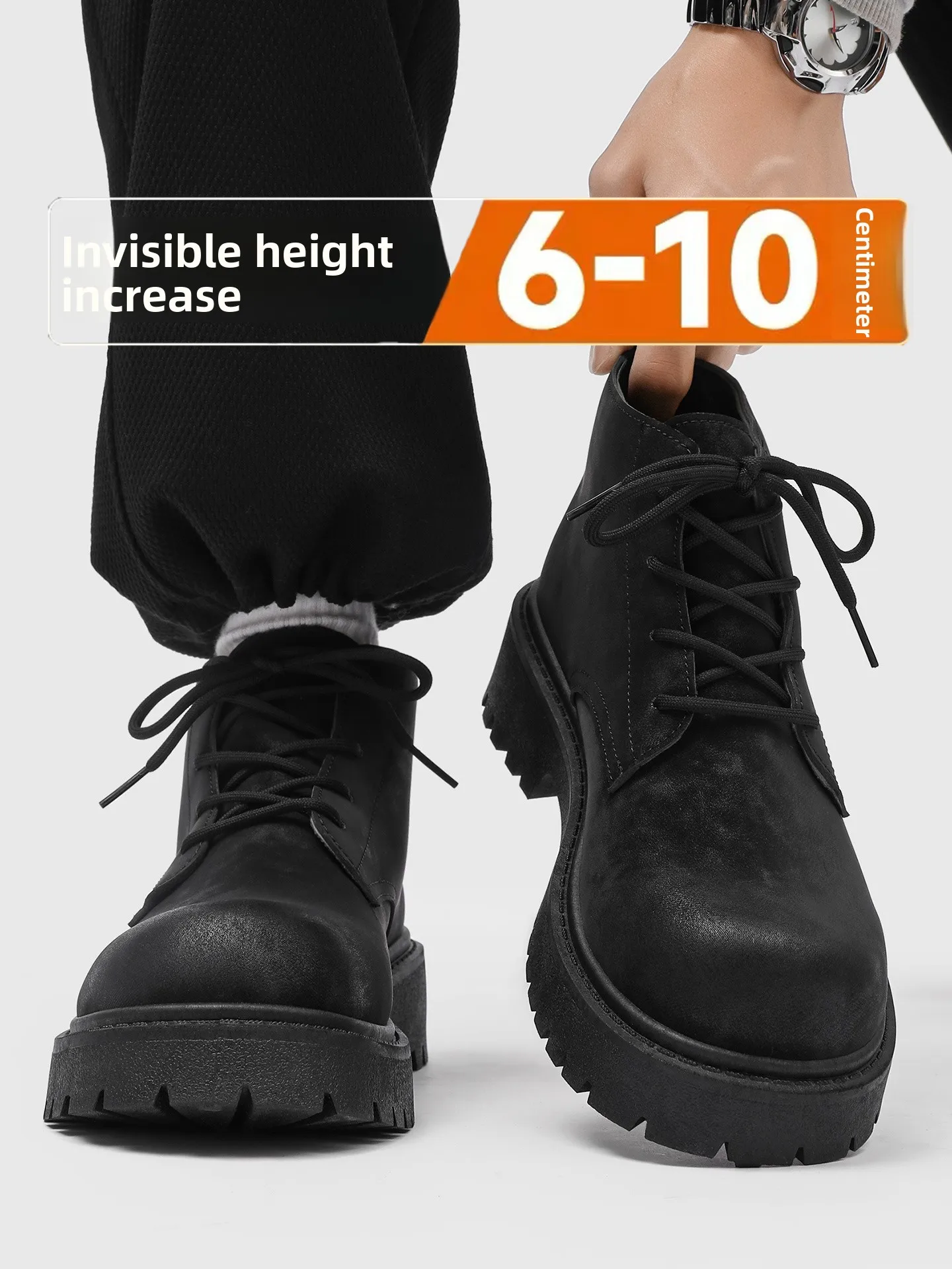 

Casual High-Top Men's Boots American Style Workwear Large Head Leather Boots Spring Trend PU Lined round Toe Boots