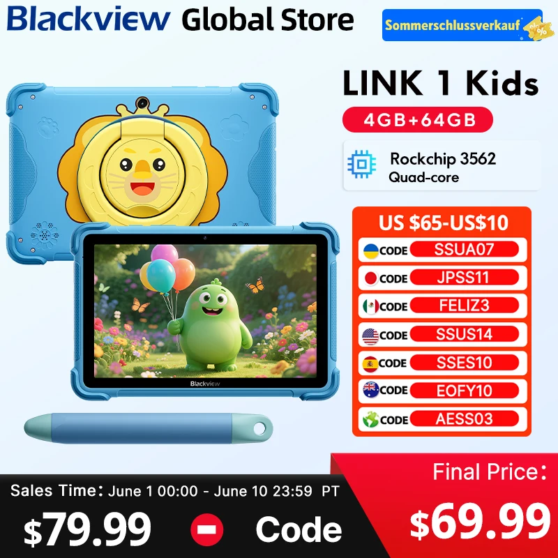Blackview LINK 1 Kids Tablets 8.68'' HD IPS Display 4GB 64GB  Widevine L1 Android 16 Children's Learning and Play Tablet Pad
