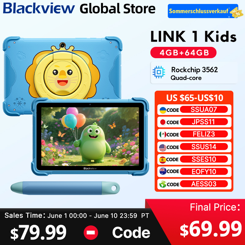  Blackview LINK 1 Kids Tablets 8.68'' HD IPS Display 4GB 64GB  Widevine L1 Android 16 Children's Learning and Play Tablet Pad 