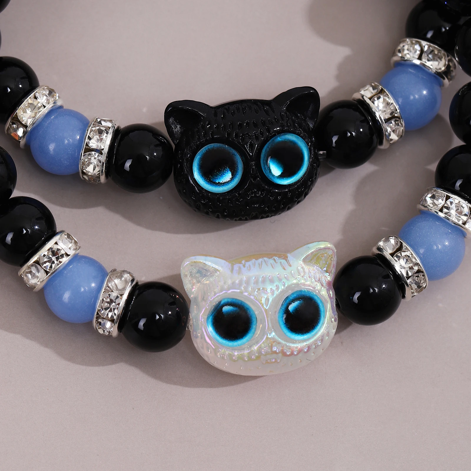 Night Fury Light Fury Matching Bracelets Couples Women Men Luminous Cartoon Cat Friendship Bracelete Cat Head Bead Strand Jewelr
