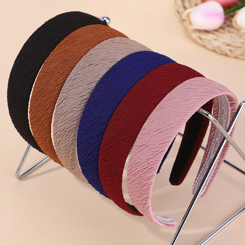 

1/6Pcs 2.8cm Hong Kong Style Pleated Smooth Band High Elasticity Hairband For Daily Commuting And Dating