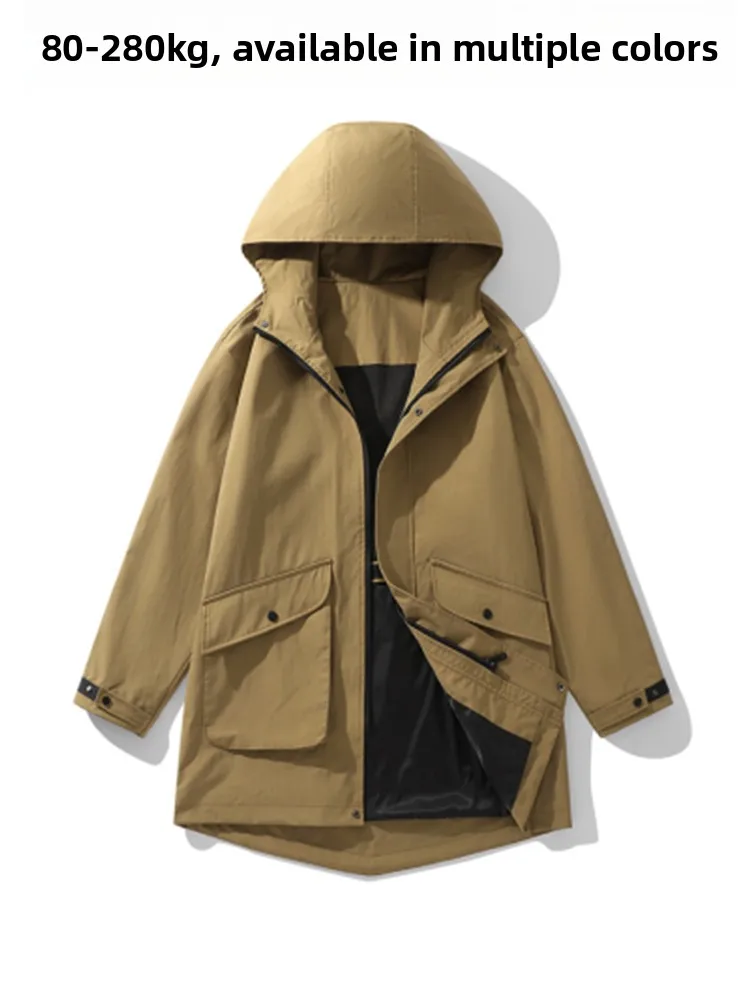 

Мужская ветровка увеличенного размера, свободного кроя, для весны и осени, модная повседневная, средней длины, для полных мужчин...