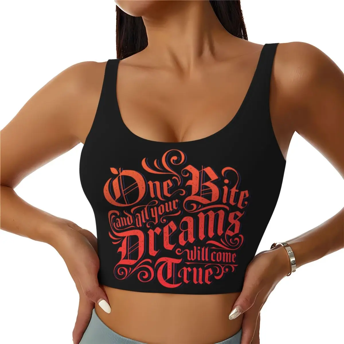 Custom Snow White The Evil Queen One Bite Workout Crop Tank Tops for Women Seamless Running Yoga Sports Bras