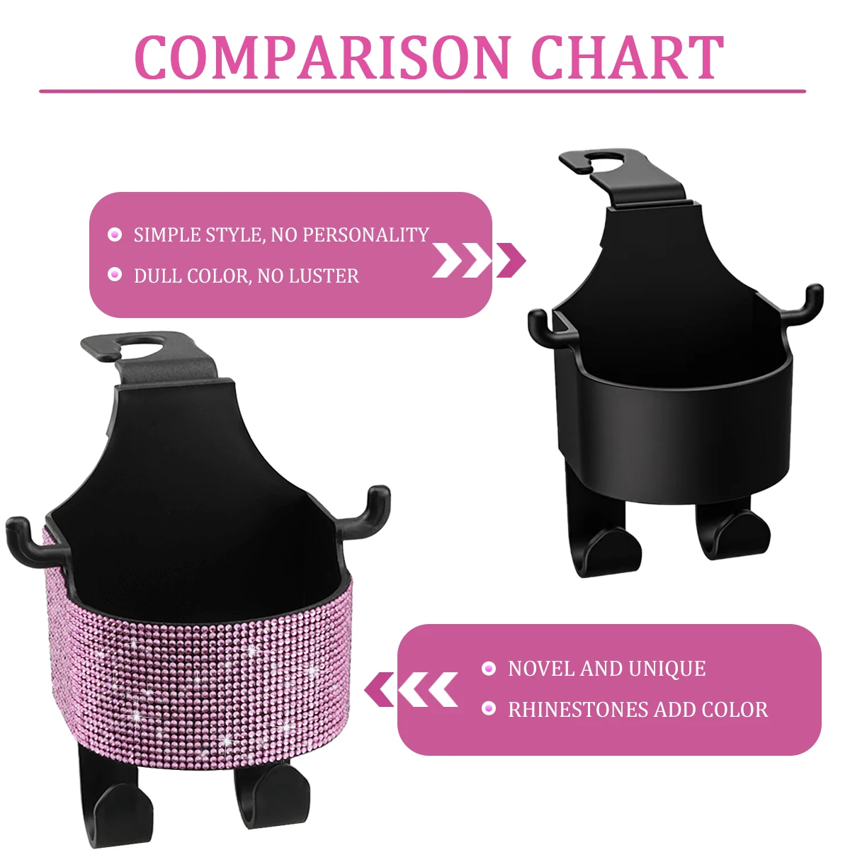 1pc New Rhinestone Multi-functional Car Seat Organiser with Cup Holder 2-in-1 Car Hooks with Easy Installation Hooks - Durable o